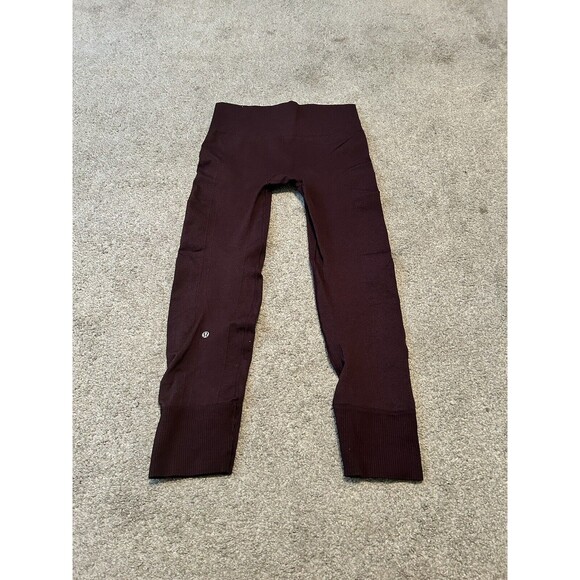 Lululemon Zone In Crop Legging‎ High Rise Seamless Burgundy Women's 10 - Picture 2 of 8